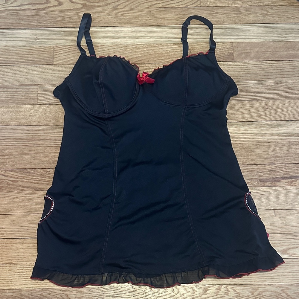 Vintage Torrid Black & Red Heart Rhinestone Chemise